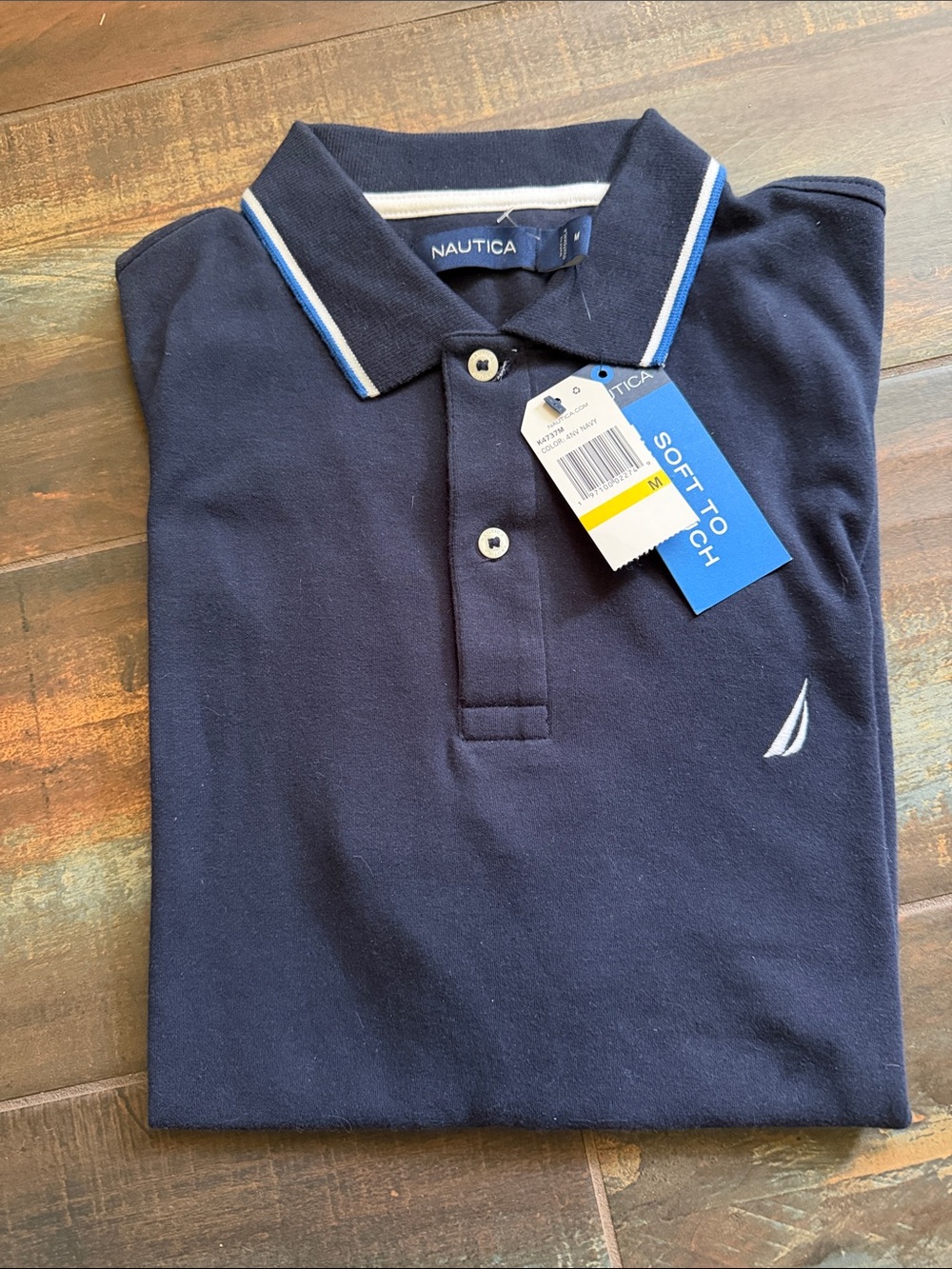 Nautica Navy Polo with White & Light Blue Trim size M
